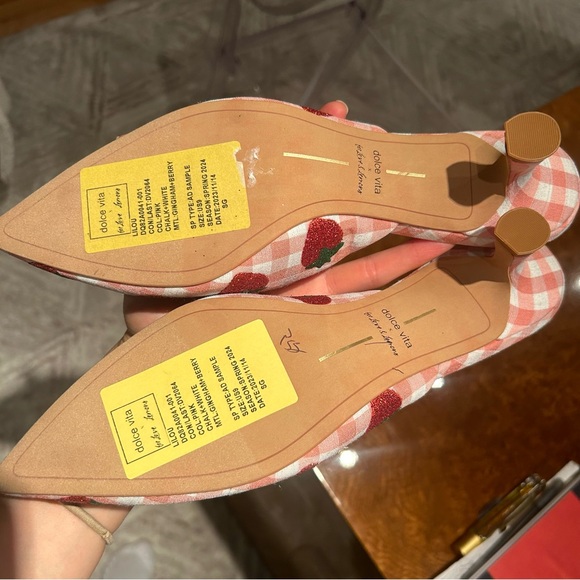 DOLCE VIDA X FOR LOVE AND LEMONS Strawberry Gingham Kitten Heels “LILOU”sz9 RARE - Picture 12 of 13
